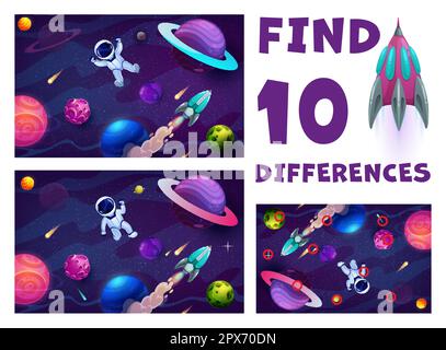 Find ten differences cartoon astronaut on space planet surface with ...