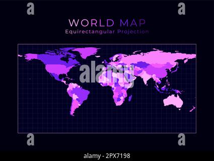 Vector world map. Equirectangular (plate carree) projection. Plain ...