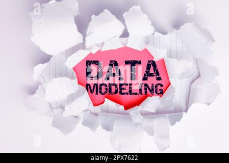 Text caption presenting Data Modeling, Word for process of transferring data between data storage systems Stock Photo