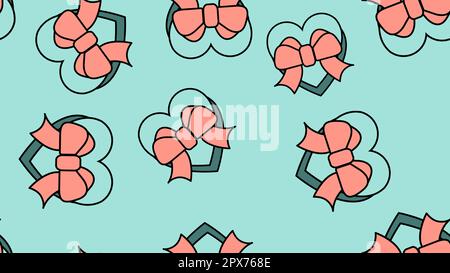 Texture seamless pattern of flat icons of boxes in the form of hearts, love items for the feast of love Valentine's Day February 14 or March 8 on a bl Stock Vector