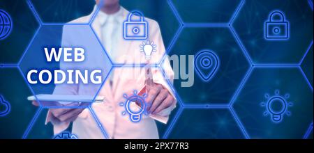 Writing displaying text Web Coding, Conceptual photo work involved in developing a web site for the Internet Stock Photo