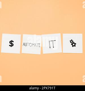 Text caption presenting Automate It, Business idea convert process or facility to be operated automatic equipment. Stock Photo