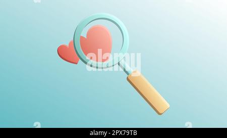 Beautiful festive red with blue love joyful magnifier and hearts for a greeting card for Valentine's Day, Valentine's Day on a blue background. Stock Vector