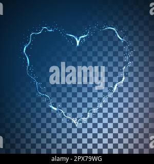 Beautiful brilliant abstract energetic magical electric heart on a translucent, dark, checkered black background from squares. Vector illustration. Stock Vector
