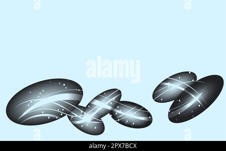 Abstract gray shiny ovals, circles, eggs with patterns of light magical lines on a light blue background. Vector illustration. Stock Vector