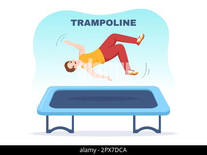 Trampoline Illustration with Youth Jumping On a Trampolines in Hand Drawn Flat Cartoon Summer Outdoor Activity Background Template Stock Photo