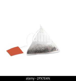 New pyramid tea bag isolated on white Stock Photo