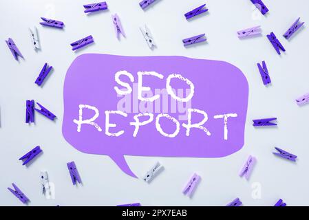 Handwriting text Seo Report, Word for notifying on how website is performing in search engine results Stock Photo