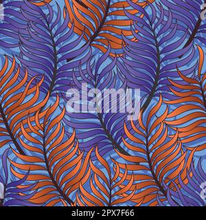 Colorful palm leaf seamless pattern. Tropical background illustration. Stock Vector