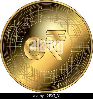 Indian Rupee cryptocurrency fantasy gold token, vector illustration Stock Vector