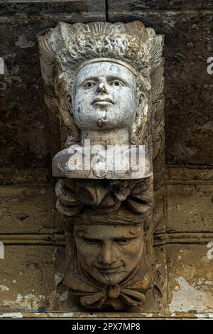 Baroque decorations of the balconies in Noto. Noto, Syracuse province, Sicily, Italy, Europe Stock Photo