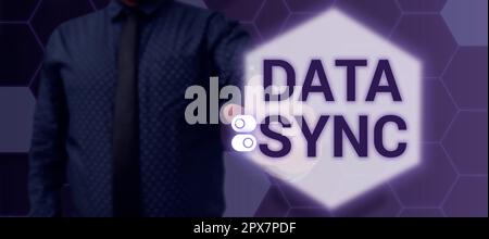 Handwriting text Data Sync, Conceptual photo data that is continuously generated by different sources Stock Photo
