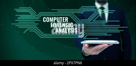 Handwriting text Computer Forensic Analysis, Conceptual photo evidence found in computers and storage media Stock Photo