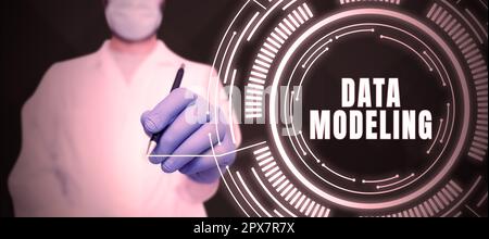Conceptual caption Data Modeling, Word for process of transferring data between data storage systems Stock Photo