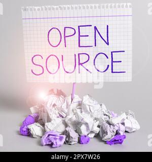 Text caption presenting Open Source, Word Written on denoting software which original source code freely available Stock Photo