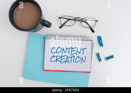 Text caption presenting Content Creation, Business idea contribution of information to any digital media Stock Photo