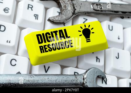 Conceptual caption Digital Resource, Word for content that distributed digitally over the Internet Stock Photo