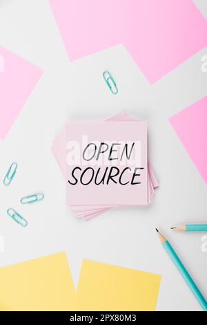 Text caption presenting Open Source, Conceptual photo denoting software which original source code freely available Stock Photo