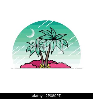 Night rainforest cartoon clipart with palm trees. Stock Vector