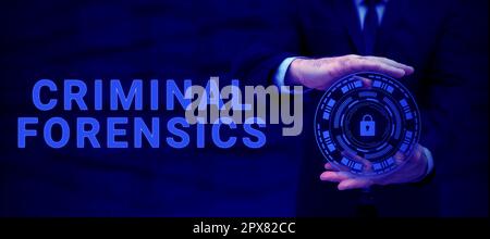 Conceptual caption Criminal Forensics, Conceptual photo Federal Offense actions Illegal Activities punishable by Law Stock Photo