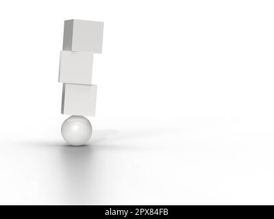 Three white boxes balancing on an orb Stock Photo