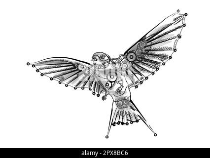 steampunk bird vector illustration isolated on white Stock Photo