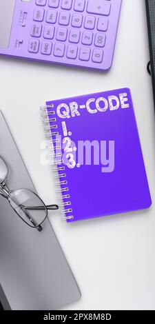 Hand writing sign Qr Code, Business concept the trademark for a type of ...