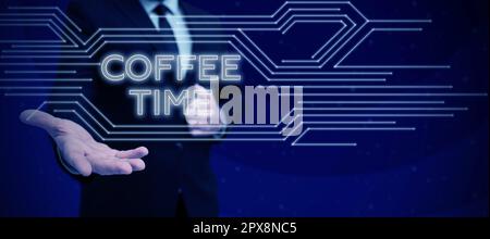 Writing displaying text Coffee Time, Word Written on a short period of time in which you stop working to rest Stock Photo