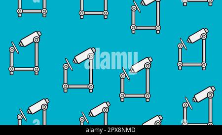 Seamless pattern texture of endless repetitive medical scientific optical microscopes on blue background. Vector illustration. Stock Vector