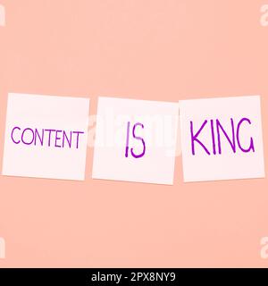 Writing displaying text Content Is King, Word Written on Content is the heart of today's marketing strategies Stock Photo