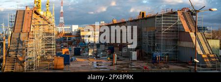 Newly built dry dock at the shipyard Stock Photo