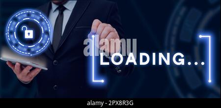 Text caption presenting Loading, Concept meaning time takes to download ...