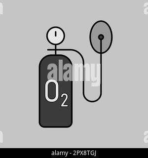 Medical oxygen cylinder vector grayscale icon. Medical sign. Coronavirus. Graph symbol for medical web site and apps design, logo, app, UI Stock Photo