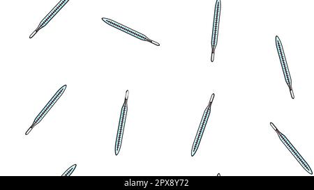 Seamless pattern texture of endless repetitive medical digital mercury glass thermometers for measuring body temperature on a white background. Vector Stock Vector