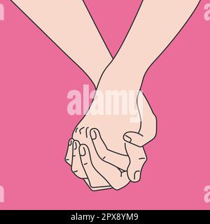 Hand drawn art of hand in hand on pink background. Love and friendship. Vector illustration Stock Vector