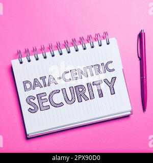Sign displaying Data Centric Security, Concept meaning involves the retrieved values from the database by the web Stock Photo