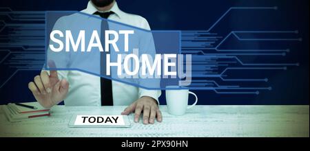 Conceptual caption Smart Home, Conceptual photo automation system control lighting climate entertainment systems Stock Photo