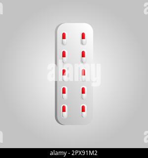 Beautiful medical icon pack of blister packs with capsules of pills with medicine for the treatment of diseases on a white background. Stock Vector