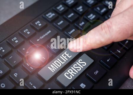 Writing displaying text Midlife Crisis, Internet Concept Software development technique Decomposing an application Stock Photo