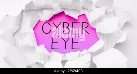 Hand writing sign Cyber Eye, Word Written on tool engages in building smart technologies in cybersecurity Stock Photo