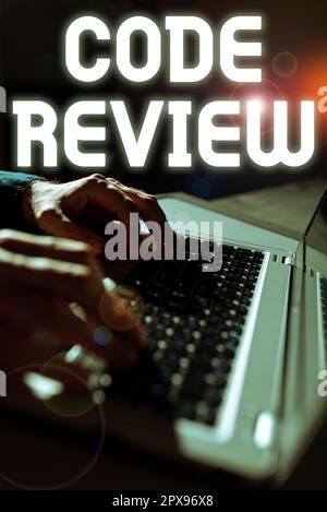 Conceptual display Code Review, Word Written on going over a subject in study or recitation to fix it Stock Photo