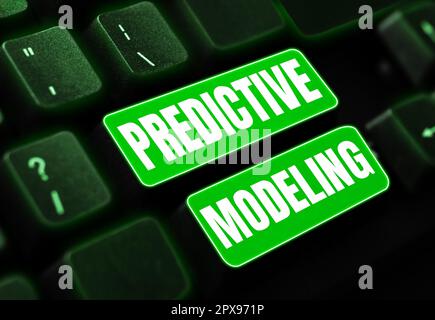 Text caption presenting Predictive Modeling, Conceptual photo maintenance strategy driven by predictive analytics Stock Photo