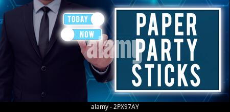 Sign displaying Paper Party Sticks, Business showcase hard painted paper shaped used for signs and emoji Stock Photo