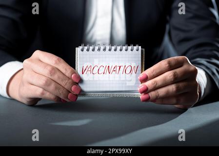 Conceptual caption Vaccination, Business overview Treatment which makes the body stronger against infection Stock Photo