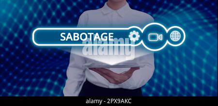 Text caption presenting Sabotage, Business idea destruction of an employer's tools and materials by workers Stock Photo