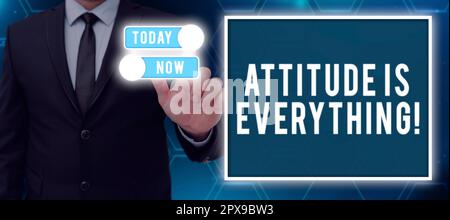 Writing displaying text Attitude Is Everything, Business concept Personal Outlook Perspective Orientation Behavior Stock Photo