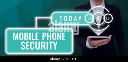 Sign displaying Mobile Phone Security, Business approach secure data on mobile devices Wireless security Stock Photo