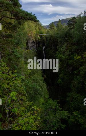 Falls of Measach is a geological feature in Wester Ross, in the north of Scotland. It is part of Corrieshalloch Gorge. This shows the full length of t Stock Photo