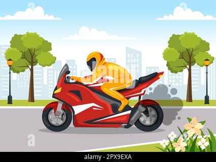 Motorcycle Racing Championship on the Racetrack Illustration with Racer Riding Motor for Landing Page in Flat Cartoon Hand Drawn Templates Stock Photo
