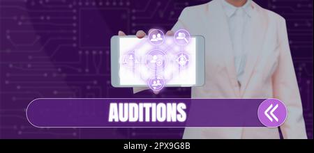 Hand writing sign Auditions. Business showcase a trial performance to ...